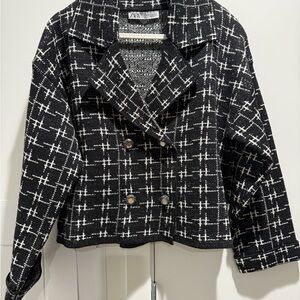 Zara Women's Black and White Checkered Blazer